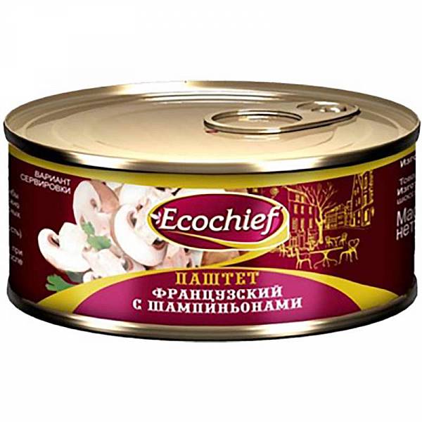 ПАШТЕТ ЭКОШЕФ 100Г ФРАНЦУЗСКИЙ С ШАМПИНЬОНАМИ С КЛЮЧОМ