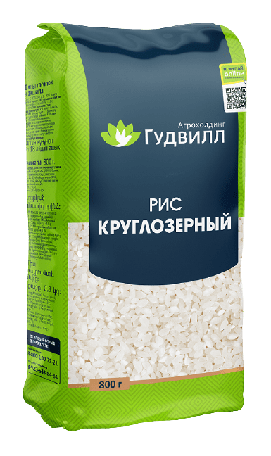 КРУПА ГУДВИЛЛ РИС КРУГЛОЗЕРНЫЙ 800Г ШЛИФОВАННЫЙ