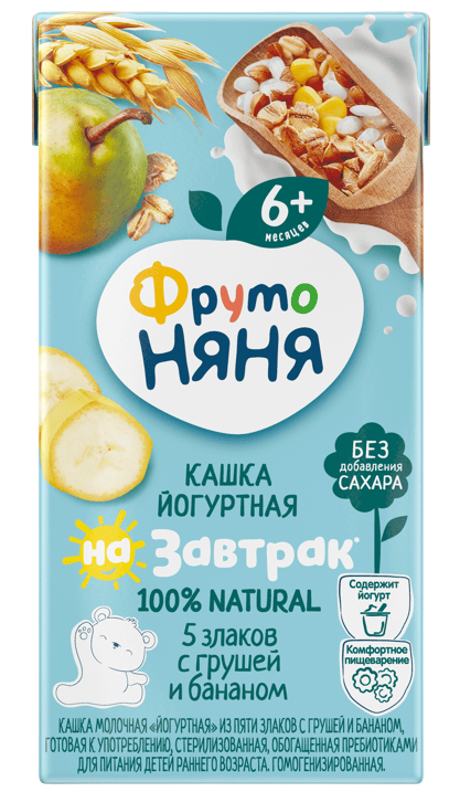 КАШКА ФРУТОНЯНЯ 0,2Л МОЛОЧНАЯ ЙОГУРТНАЯ 5 ЗЛАКОВ С ГРУШЕЙ И БАНАНОМ Д/П