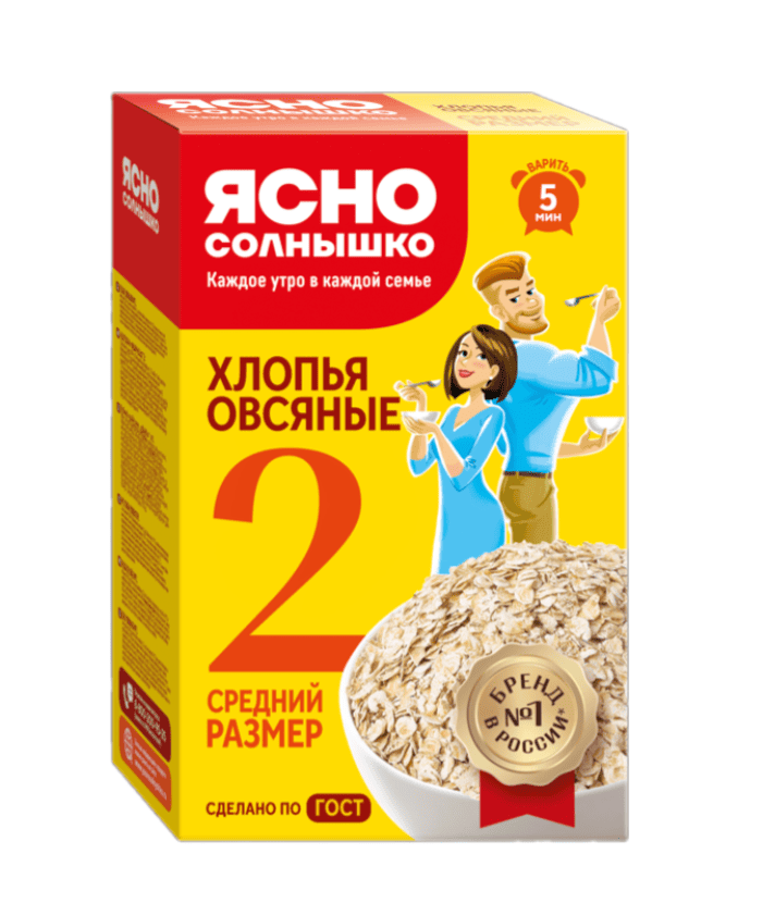 ХЛОПЬЯ ЯСНО СОЛНЫШКО 500Г ОВСЯНЫЕ №2 Т/УП