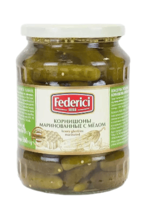 КОРНИШОНЫ ФЕДЕРИЧИ 720МЛ С МЕДОМ МАРИНОВАННЫЕ СТ/Б