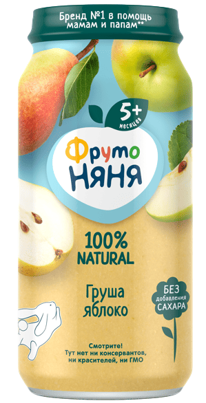 ПЮРЕ ФРУТОНЯНЯ 250Г ЯБЛОКО ГРУША БЕЗ ДОБАВЛЕНИЯ САХАРА СТ