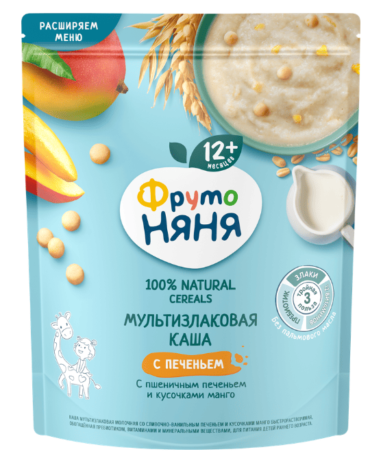 КАША ФРУТОНЯНЯ 190Г МОЛОЧ МУЛЬТИЗЛАК СО СЛИВОЧНО-ВАНИЛЬНЫМ ПЕЧ И КУС МАНГО Б/Р