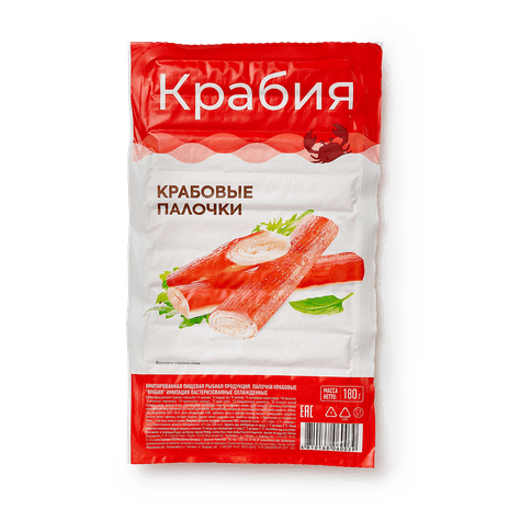 ПРОДУКЦИЯ РЫБНАЯ КРАБОВЫЕ ПАЛОЧКИ КРАБИЯ ИМИТАЦИЯ 180Г ПАСТЕРИЗОВАННЫЕ ВАК/УП