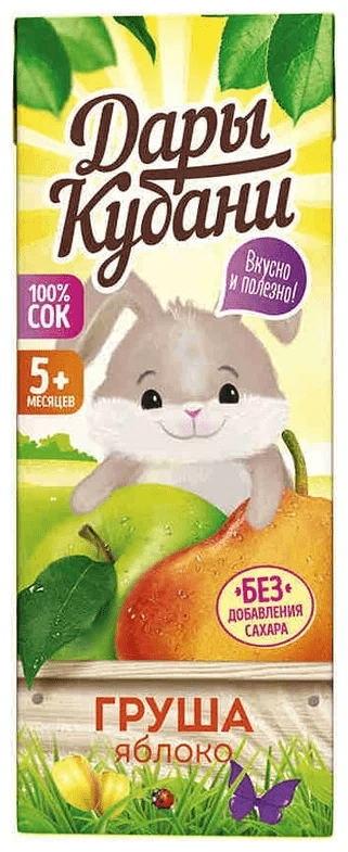 СОК ДАРЫ КУБАНИ 0,2Л ЯБЛОЧНО-ГРУШЕВЫЙ ОСВЕТЛЕННЫЙ ВОССТАН Д/ДЕТЕЙ