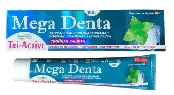 ПАСТА ЗУБНАЯ МЕГА ДЕНТА ТРИ-АКТИВ 100Г ТРОЙНАЯ ЗАЩ ОСВЕЖ-МЯТНАЯ НАТУР ПРОФИЛАК