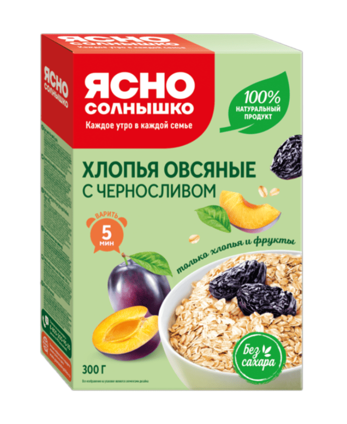 ХЛОПЬЯ ЯСНО СОЛНЫШКО 300Г ОВСЯНЫЕ С ЧЕРНОСЛИВОМ ТВ
