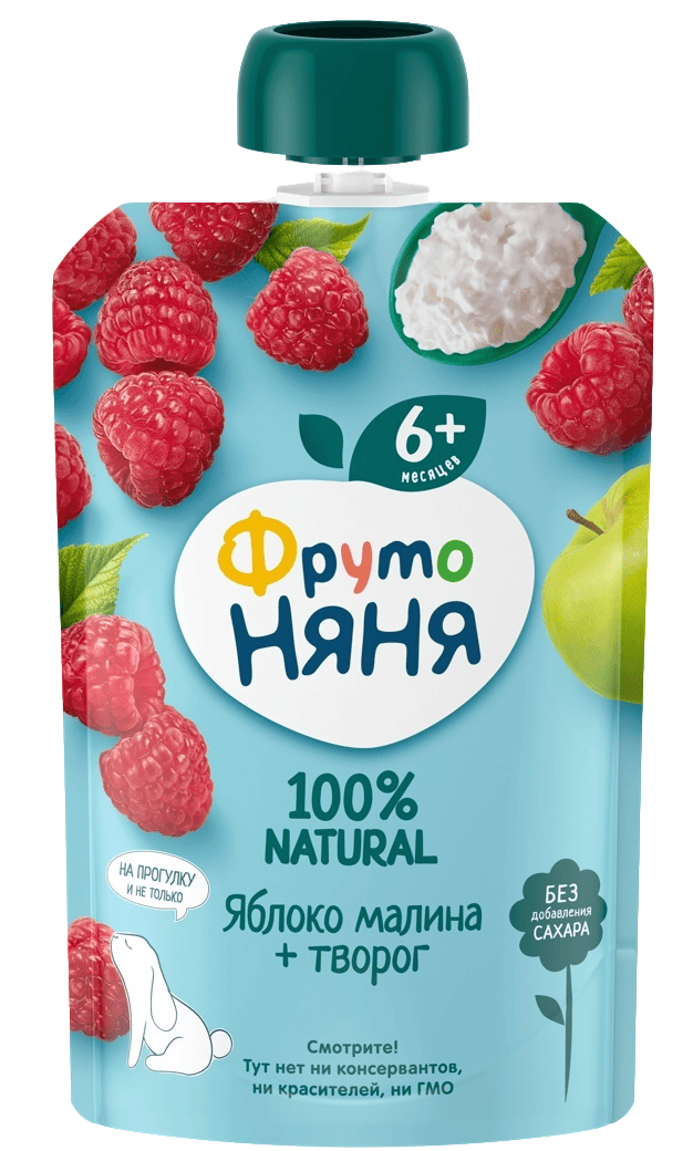 ПЮРЕ ФРУТОНЯНЯ 90Г ЯБЛОКО МАЛИНА ТВОРОГ ПАКЕТ Д/П