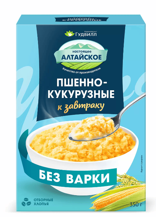 ХЛОПЬЯ ГУДВИЛЛ 350Г ПШЕННО-КУКУРУЗНЫЕ НЕ ТРЕБУЮЩИЕ ВАРКИ КАРТ/УП