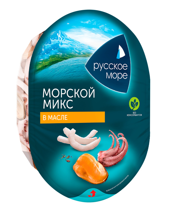 КОКТЕЙЛЬ ИЗ МОРЕПРОДУКТОВ РУССКОЕ МОРЕ 180Г МОРСКОЙ МИКС В РАСТИТЕЛЬНОМ МАСЛЕ