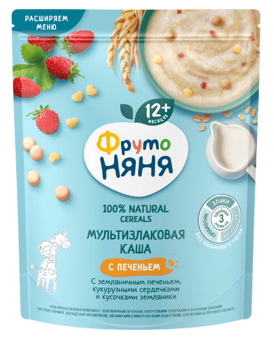 КАША ФРУТОНЯНЯ 200Г МОЛОЧ МУЛЬТИЗЛАКОВАЯ С ЗЕМЛЕНИЧНЫМ ПЕЧЕНЬЕМ