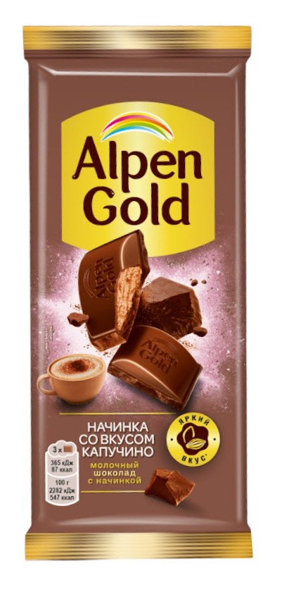 ШОКОЛАД АЛЬПЕН ГОЛЬД 80Г С НАЧИНКОЙ СО ВКУСОМ КАПУЧИНО