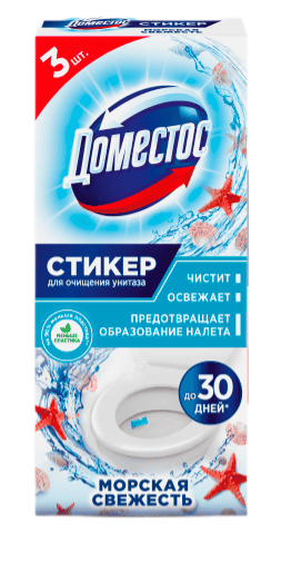 СТИКЕР Д/УНИТАЗА ДОМЕСТОС 30Г ОЧИЩАЮЩИЙ МОРСКАЯ СВЕЖЕСТЬ