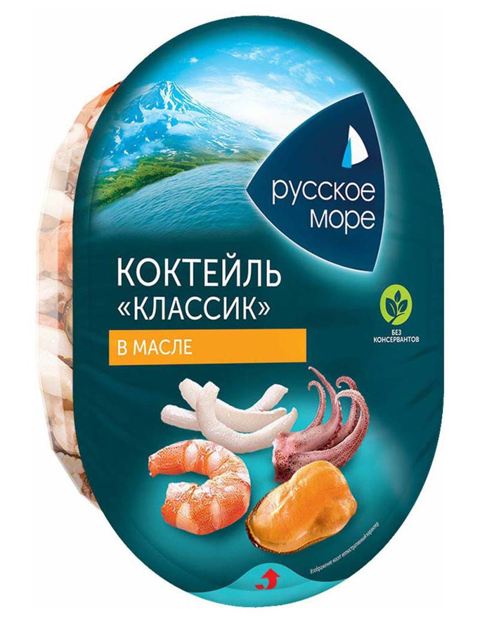 КОКТЕЙЛЬ ИЗ МОРЕПРОДУКТОВ РУССКОЕ МОРЕ 180Г КЛАССИК В РАСТИТЕЛЬНОМ МАСЛЕ