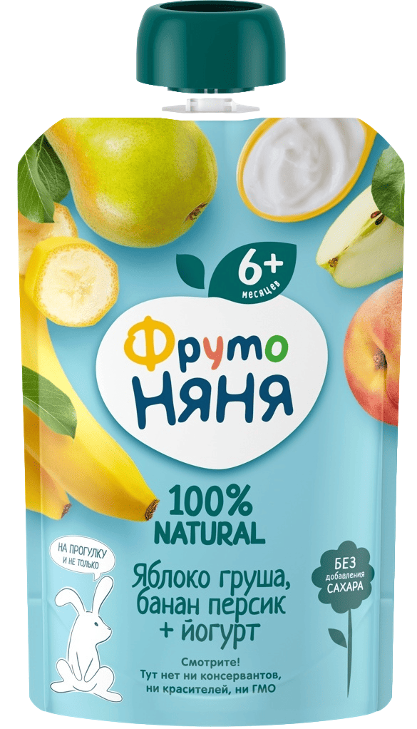 ПЮРЕ ФРУТОНЯНЯ 90Г ЯБЛОКО ГРУША БАНАН ПЕРСИК С ЙОГУРТОМ