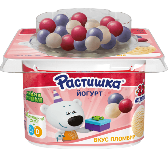 ЙОГУРТ РАСТИШКА 3% 116Г СО ВКУСОМ ПЛОМБИРА И ДРАЖЕ С ЯГОДН ВКУС ОБОГАЩ