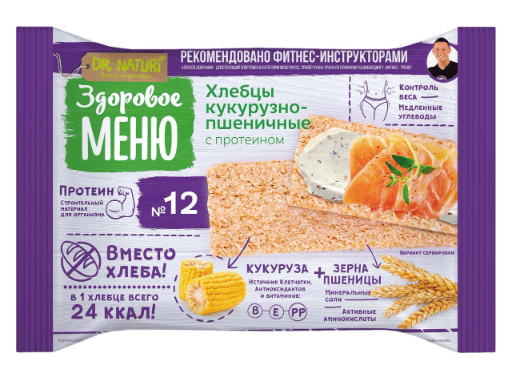 ХЛЕБЦЫ ЗДОРОВОЕ МЕНЮ 90Г №12 КУКУРУЗНО-ПШЕНИЧНЫЕ С ПРОТЕИНОМ КОРРЕКС