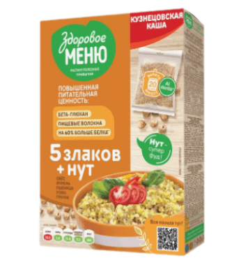 КАША ЗДОРОВОЕ МЕНЮ 400Г КУЗНЕЦОВСКАЯ 5 ЗЛАКОВ С НУТОМ КОРОБКА