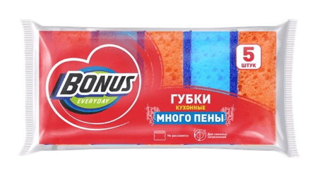 ГУБКИ БОНУС 5ШТ МНОГО ПЕНЫ КУХОННЫЕ КРУПНОПОРИСТЫЕ