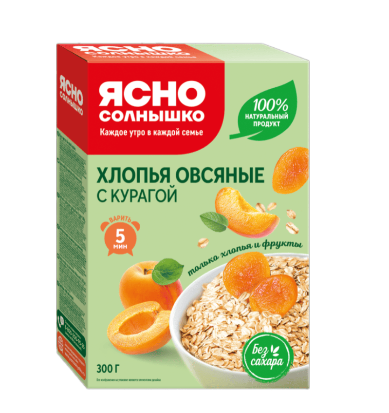 ХЛОПЬЯ ЯСНО СОЛНЫШКО 300Г ОВСЯНЫЕ С КУРАГОЙ
