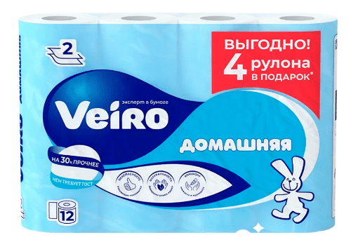 БУМАГА ТУАЛЕТНАЯ ВЕЙРО ДОМАШНЯЯ 12ШТ 2-Х СЛОЙНАЯ