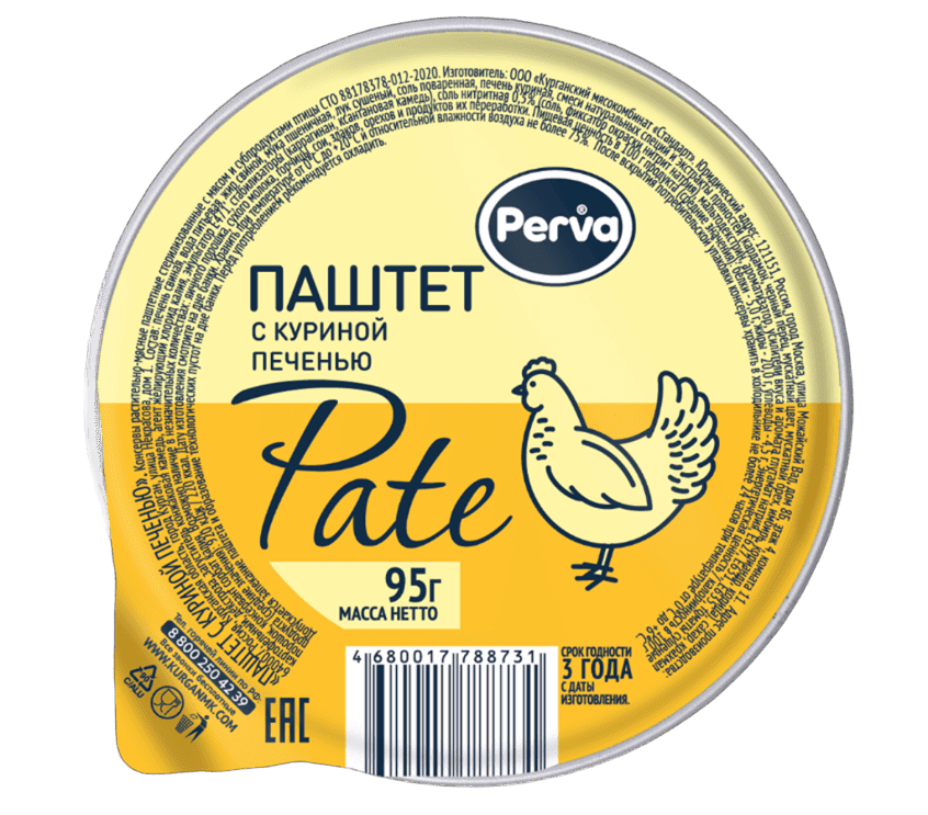ПАШТЕТ ПЕРВА 95Г ПЕЧЕНОЧНЫЙ С КУРИНОЙ ПЕЧЕНЬЮ ЛАМИСТЕР