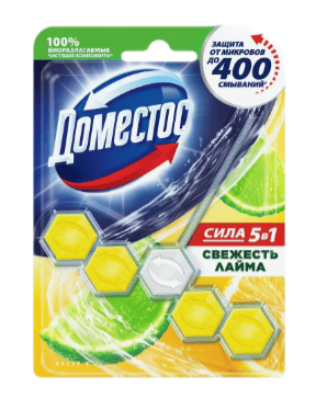 БЛОК Д/УНИТАЗА ДОМЕСТОС ПАУЭР 5 55Г*2ШТ СВЕЖЕСТЬ ЛАЙМА