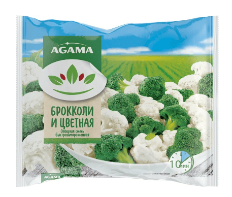 ЗАМОРОЗКА ОВОЩНАЯ АГАМА 400Г КАПУСТА БРОККОЛИ И ЦВЕТНАЯ