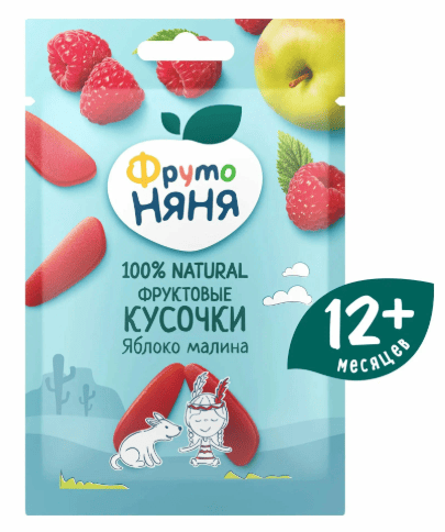 КУСОЧКИ ФРУКТОВЫЕ ФРУТОНЯНЯ 16Г ФРУКТ ОСЬМИНОЖКА ИЗ ЯБЛОК И МАЛИНЫ Д/П ПАКЕТ
