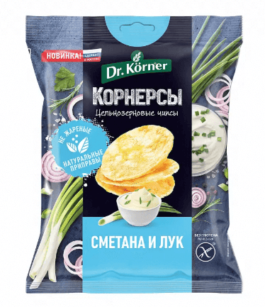 ЧИПСЫ ДОКТОР КЕРНЕР 50Г КУКУРУЗНО-РИСОВЫЕ СО СМЕТАНОЙ И ЗЕЛ ЛУКОМ ЦЕЛЬНОЗЕРНОВЫЕ