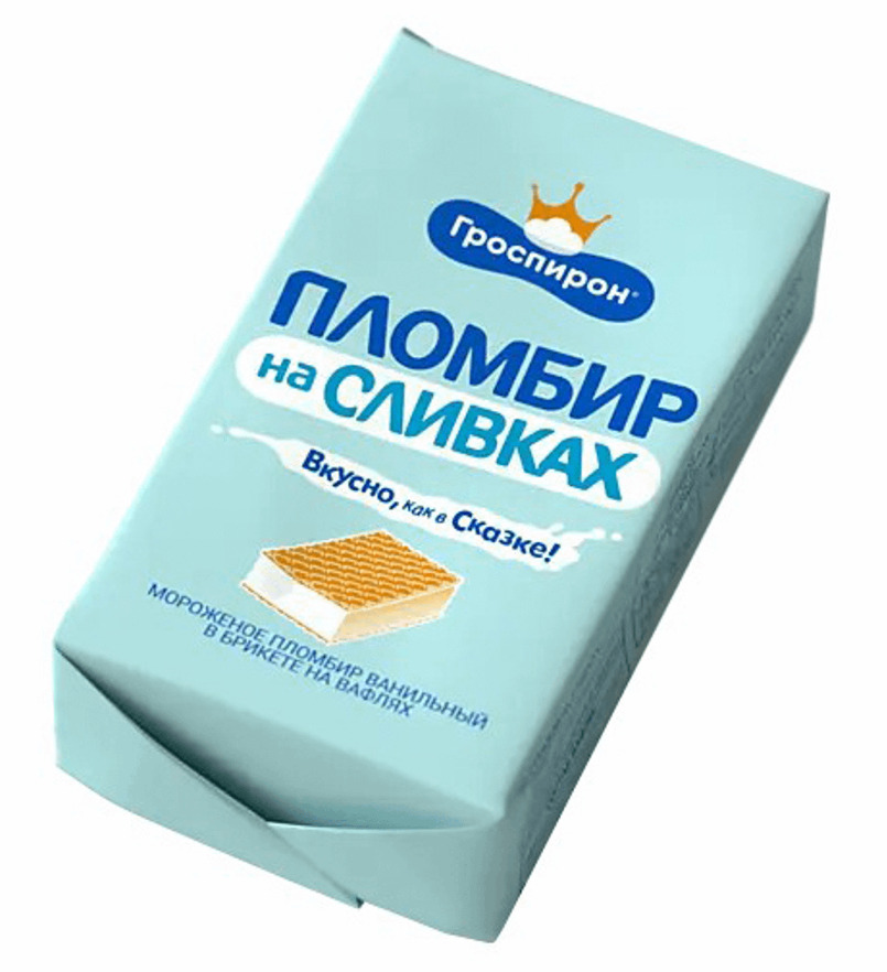 МОРОЖЕНОЕ ГРОСПИРОН 90Г ПЛОМБИР ВАНИЛЬНЫЙ НА ВАФЛЯХ В БРИКЕТЕ