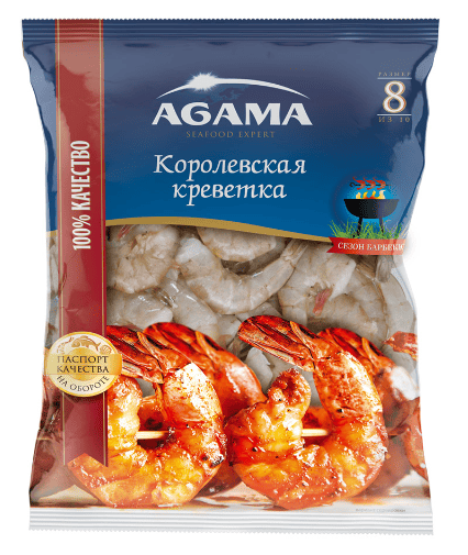 КРЕВЕТКИ КОРОЛЕВСКИЕ АГАМА СЕЗОН БАРБЕКЮ 850Г №8 ОЧИЩЕННЫЕ С ХВОСТОМ С/М