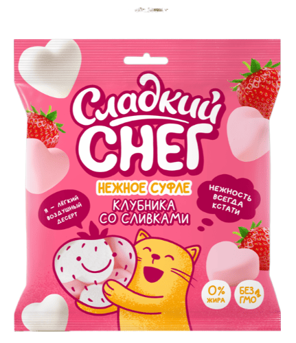 КОНФЕТЫ НЕГЛАЗИРОВАННЫЕ СНЕГ 85Г СУФЛЕ НЕЖНОЕ СО ВКУСОМ КЛУБНИКИ СО СЛИВКАМИ