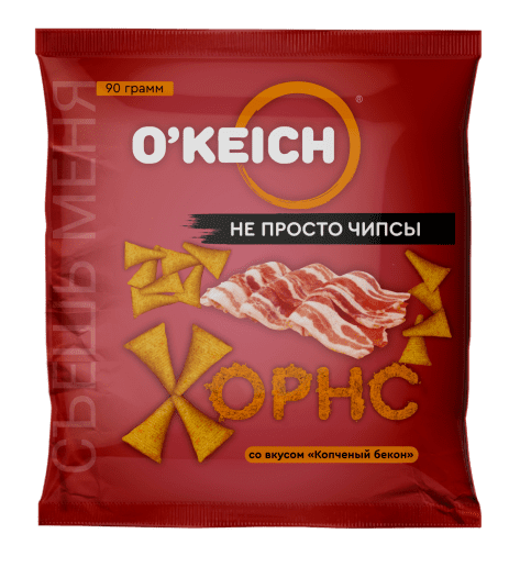 ЧИПСЫ ОКЕЙЧ ХОРНС 90Г СО ВКУСОМ КОПЧЕНЫЙ БЕКОН