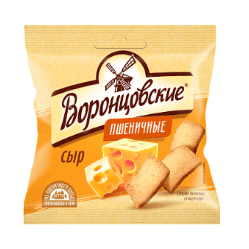 СУХАРИКИ СНЕКИ ВОРОНЦОВСКИЕ 50Г ВОЗДУШНЫЕ ПШЕНИЧНЫЕ СО ВКУСОМ СЫРА