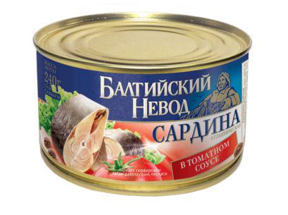 САРДИНА БАЛТИЙСКИЙ НЕВОД 240Г АТЛАНТИЧЕСКАЯ В ТОМАТНОМ СОУСЕ ЖБ