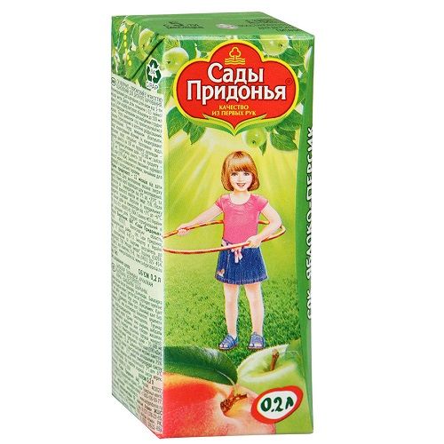 СОК САДЫ ПРИДОНЬЯ 0,2Л ЯБЛОКО ПЕРСИК С МЯКОТЬЮ Д/П