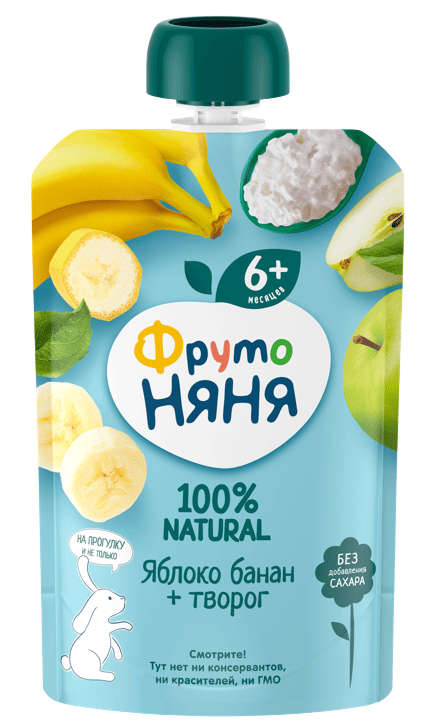 ПЮРЕ ФРУТОНЯНЯ 90Г ЯБЛОКО БАНАН ТВОРОГ М/У Д/П