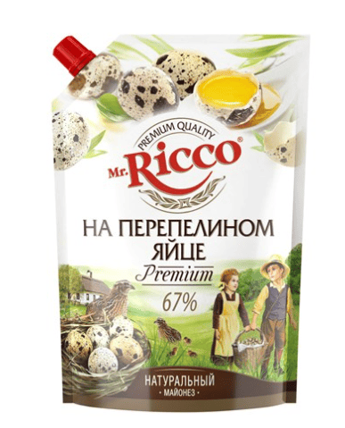 МАЙОНЕЗ МИСТЕР РИККО ОРГАНИК 800МЛ НА ПЕРЕПЕЛИНОМ ЯЙЦЕ 67% ДОЙ-ПАК